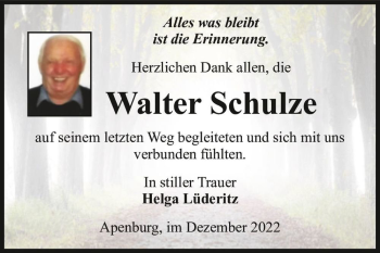 Traueranzeige von Walter Schulze  von Magdeburger Volksstimme