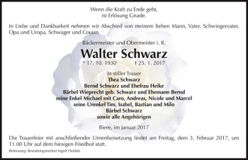Traueranzeige von Walter Schwarz  von Magdeburger Volksstimme