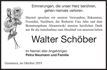 Traueranzeige von Walter Schöber  von Magdeburger Volksstimme