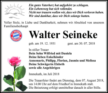 Traueranzeige von Walter Seineke  von Magdeburger Volksstimme