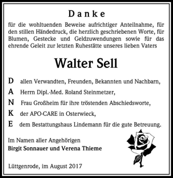 Traueranzeige von Walter Sell  von Magdeburger Volksstimme