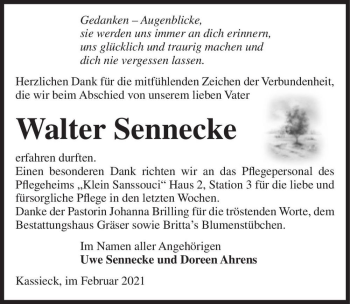 Traueranzeige von Walter Sennecke  von Magdeburger Volksstimme