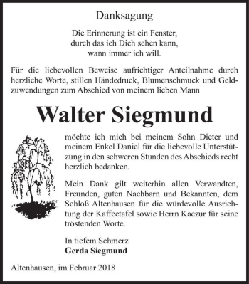 Traueranzeige von Walter Siegmund  von Magdeburger Volksstimme