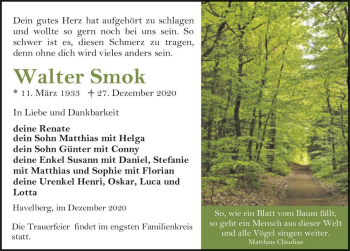 Traueranzeige von Walter Smok  von Magdeburger Volksstimme