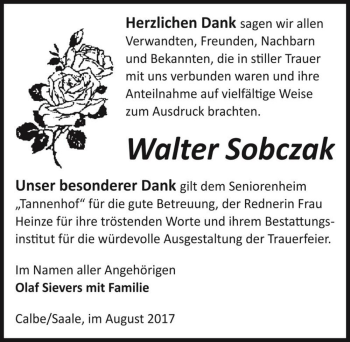 Traueranzeige von Walter Sobczak  von Magdeburger Volksstimme