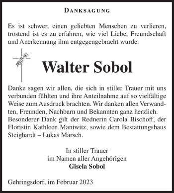 Traueranzeige von Walter Sobol  von Magdeburger Volksstimme