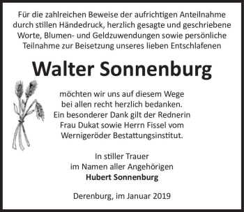 Traueranzeige von Walter Sonnenburg  von Magdeburger Volksstimme