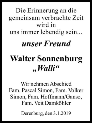 Traueranzeige von Walter Sonnenburg 