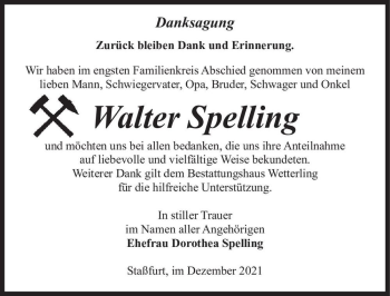 Traueranzeige von Walter Spelling  von Magdeburger Volksstimme