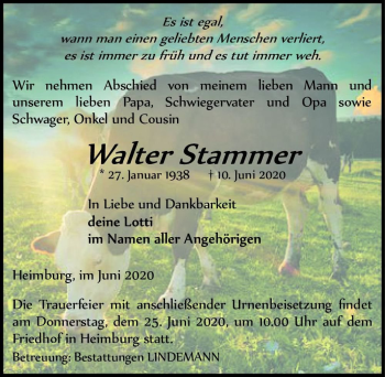 Traueranzeige von Walter Stammer  von Magdeburger Volksstimme