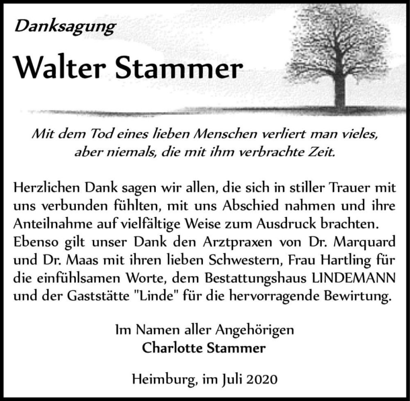  Traueranzeige für Walter Stammer  vom 11.07.2020 aus Magdeburger Volksstimme