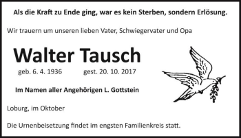 Traueranzeige von Walter Tausch  von Magdeburger Volksstimme