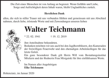 Traueranzeige von Walter Teichmann  von Magdeburger Volksstimme