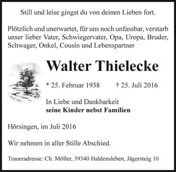 Traueranzeige von Walter Thielecke  von Magdeburger Volksstimme