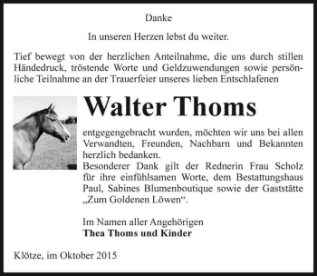 Traueranzeige von Walter Thoms  von Magdeburger Volksstimme
