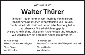 Traueranzeige von Walter Thürer  von Magdeburger Volksstimme