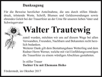 Traueranzeige von Walter Trautewig  von Magdeburger Volksstimme