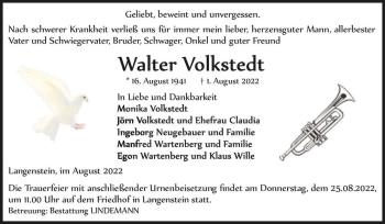 Traueranzeige von Walter Volkstedt  von Magdeburger Volksstimme