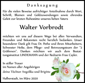 Traueranzeige von Walter Vorbrodt  von Magdeburger Volksstimme