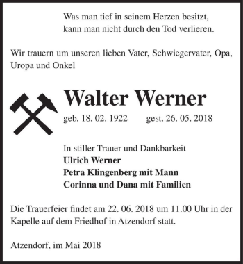 Traueranzeige von Walter Werner  von Magdeburger Volksstimme