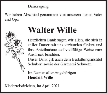 Traueranzeige von Walter Wille  von Magdeburger Volksstimme