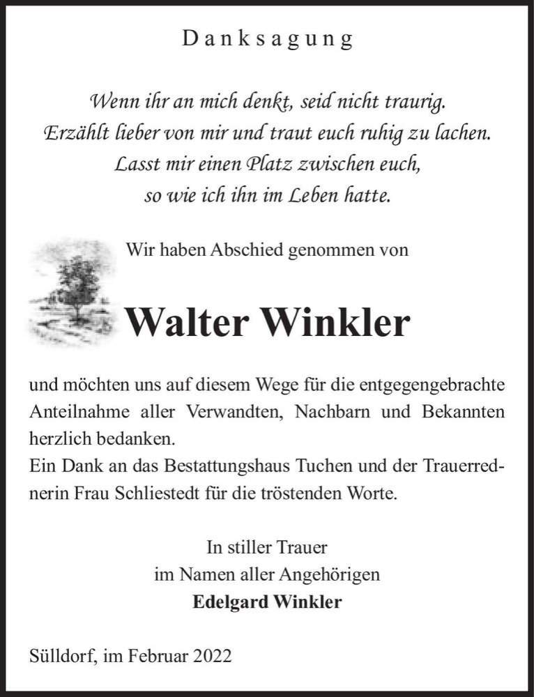  Traueranzeige für Walter Winkler  vom 12.02.2022 aus Magdeburger Volksstimme