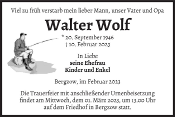 Traueranzeige von Walter Wolf  von Magdeburger Volksstimme