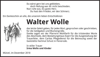 Traueranzeige von Walter Wolle  von Magdeburger Volksstimme