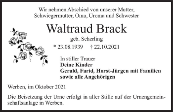 Traueranzeige von Waltraud (geb. Scherling)  von Magdeburger Volksstimme