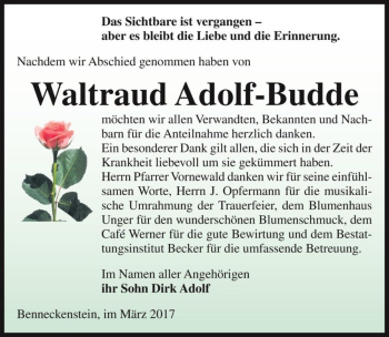 Traueranzeige von Waltraud Adolf-Budde  von Magdeburger Volksstimme