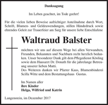Traueranzeige von Waltraud Balster  von Magdeburger Volksstimme