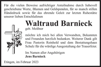 Traueranzeige von Waltraud Barnieck (geb. Meißner)  von Magdeburger Volksstimme