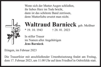 Traueranzeige von Waltraud Barnieck (geb. Meißner)  von Magdeburger Volksstimme