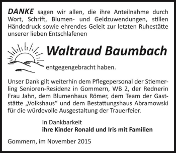 Traueranzeige von Waltraud Baumbach  von Magdeburger Volksstimme