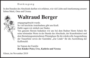 Traueranzeige von Waltraud Berger  von Magdeburger Volksstimme