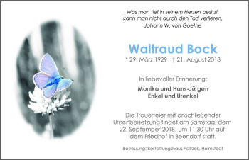 Traueranzeige von Waltraud Bock  von Magdeburger Volksstimme