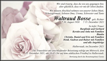 Traueranzeige von Waltraud Bosse (geb. Richter)  von Magdeburger Volksstimme