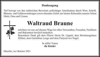 Traueranzeige von Waltraud Braune  von Magdeburger Volksstimme