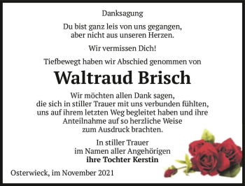 Traueranzeige von Waltraud Brisch  von Magdeburger Volksstimme