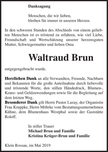 Traueranzeige von Waltraud Brun  von Magdeburger Volksstimme