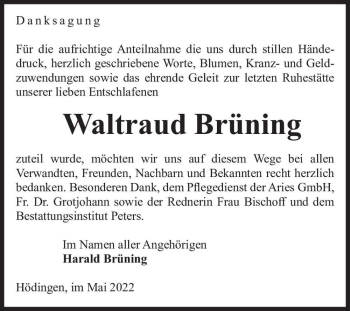 Traueranzeige von Waltraud Brüning  von Magdeburger Volksstimme