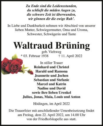 Traueranzeige von Waltraud Brüning (geb. Viehweg)  von Magdeburger Volksstimme