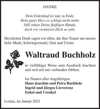 Traueranzeige von Waltraud Buchholz  von Magdeburger Volksstimme