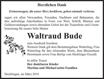 Traueranzeige von Waltraud Bude  von Magdeburger Volksstimme