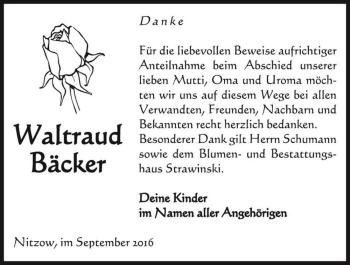 Traueranzeige von Waltraud Bäcker  von Magdeburger Volksstimme