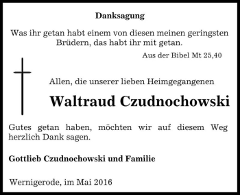 Traueranzeige von Waltraud Czudnochowski  von Magdeburger Volksstimme