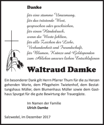 Traueranzeige von Waltraud Damke  von Magdeburger Volksstimme