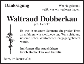 Traueranzeige von Waltraud Dobberkau (geb. Gericke)  von Magdeburger Volksstimme