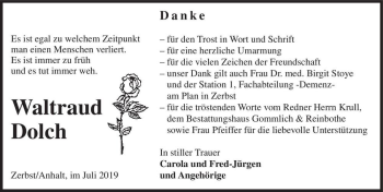 Traueranzeige von Waltraud Dolch  von Magdeburger Volksstimme