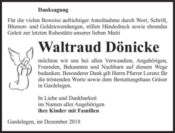 Traueranzeige von Waltraud Dönicke  von Magdeburger Volksstimme